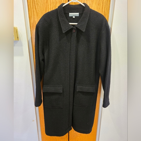 Simons Classic Black 100% Wool Coat Sz L - Picture 2 of 6